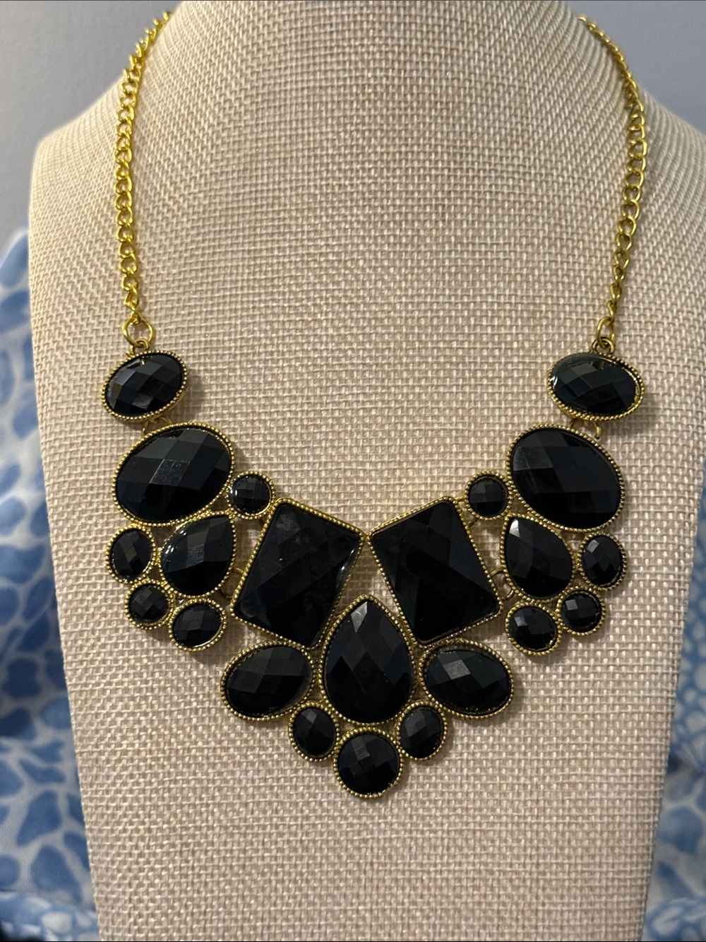 Gold-Tone Black Gem Statement Necklace - Women Jewelry